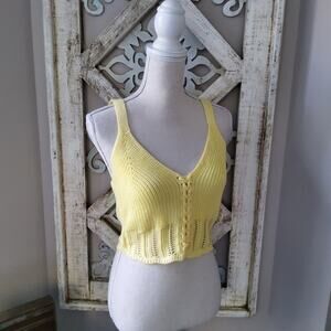 Jolie & Joy Women's Junior Lace Up Crochet Tank Crop Top in Lemon